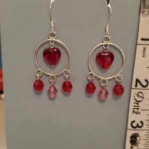Handcrafted Red/Pink Hooped Dangle Earrings